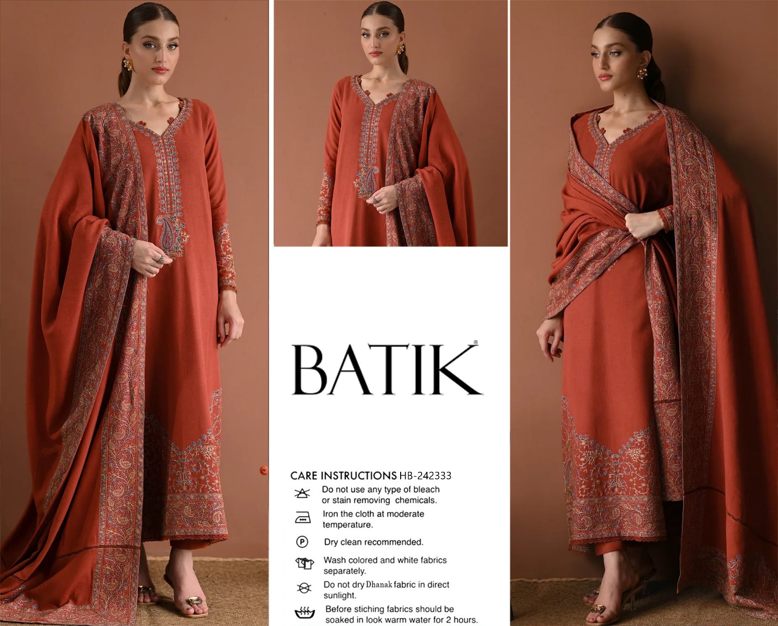 Dhanak embroidered luxury unstitched 3pc suit